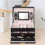 Jewellery Box With Mirror Double Drawers Organizer Storage Lock Case V462-FB-54-03