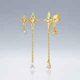 Elegant Four-Pointed Star Moissanite Tassel Earrings with Fine Gold-Plated Finish and Sparkling Drop V1341-ZY-L6FDJVYJ-MOISSANITE-PREMIUMS925