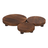 3-Piece Rustic Wooden Flower Display Stands Set, Elegant Wood Risers for Pots, Stable Home and V1366-AZ2-W-22432