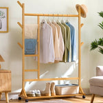 6 Hook Rack Rail Walnut Finished Portable Coat Stand Rack Rail Clothes Hat Garment Hanger Hook with V255-B-6H-WR-W