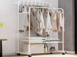 Heavy Duty Double Rail Garment Rack Rolling Clothes Rack 2Tier Storage Shelf V767-ZJJ211-WT-G3