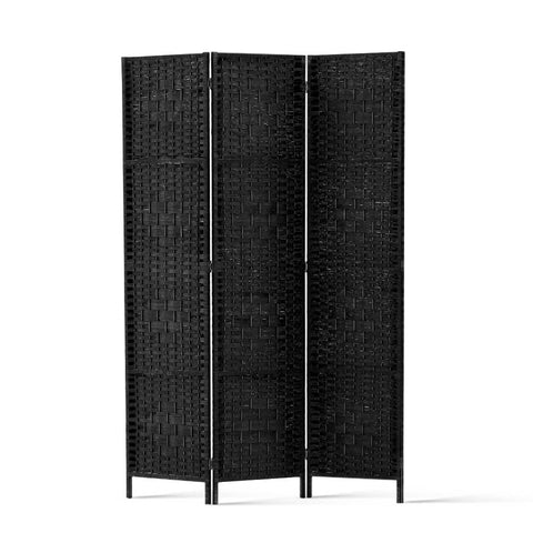 Artiss 3 Panel Room Divider Screen 123x170cm Woven Black RD-C-8001-3P-BK