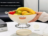 Red Whimsical Covered Fruit Bowl with Flip Lid & Drainer - Cute Design Snack & Candy Dish for Living V888-ELOSUNG32431