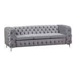 3 Seater Sofa Classic Button Tufted Lounge in Grey Velvet Fabric with Metal Legs V43-SOF-JAQS3SGR