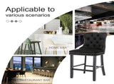 4X Velvet Bar Stools with Studs Trim Wooden Legs Tufted Dining Chairs Kitchen V226-SW1802BK-2