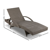 Gardeon Sun Lounge Wicker Lounger Outdoor Furniture Beach Chair Patio Adjustable Cushion Grey&Beige FF-LOUNGE-ARM-GE