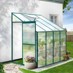 Green Fingers Greenhouse 2.52x1.27x2.13M Lean-to Aluminium Polycarbonate Green House Garden Shed GH-ALU-252X127-GN-AB