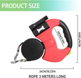 Double Head 10 ft Retractable Dog Leash with Integrated Waste Bag Dispenser Flashlight 360&degTangle V1259-DP01-A-3534