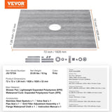 Shower Curb Kit, 1828x1828mm, 72"x72" Shower Pan Kit with 50.8mm ABS Central Flange, 101.6mm V952-ABSLYTJHSABSAJTFCV0