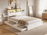 Artiss King Single Bed Frame with Storage Drawers White Platform Bedframe with Bookcase Headboard WBED-F-LUMEX-KS-WH-AB