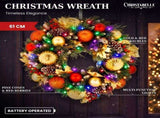 Christabelle 61cm Timeless Elegance Christmas Wreath Pre Lit Multi Function LED Gold Red Bauble 112_SENTE61