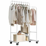 Heavy Duty Double Clothes Rail Rack Garment Hanging Display Stand 4 Wheel Armoir V767-ZJJ215-WT-G3