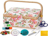 Sewing Basket with Removable Tray, Pin Cushion and Floral Fabric Organizer for Craft Supplies V1188-MS-721-283