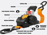 Yellow automatic webbing recovery ratchet strap, vehicle cargo strap, heavy-duty ratchet strap, V1347-804-97010