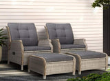 Gardeon 2PC Recliner Chair Sun lounge Wicker Lounger Outdoor Furniture Adjustable Grey ODF-RCL-RW-CHOTM-GEX2