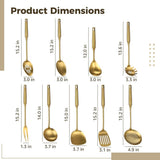 9PCS Gold Kitchen Utensils Set, 304 Stainless Steel Gadgets Cooking Tools, All Metal Serving V1369-AZ3-W-08741