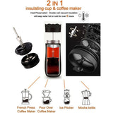 Portable French Press Travel Coffee Maker Double Walled Stainles Steel Vacuum Insulated Coffee V1369-AZ3-W-11476