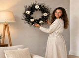 Halloween Artificial Front Door Wreath, 40 x 3 cm with Pumpkins, Roses and Spider Webs, Reusable V1366-AZ2-W-16026