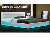 Artiss Bed Frame Double Size LED Gas Lift White LUMI BFRAME-E-LUMI-D-WH-ABC