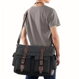 Navy Black Blue Canvas Messenger Bag Travel Bag High-Quality Bag Adjustable Strap Multiple V1347-127-BLA-54738