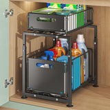 CARLA HOME 2-Tier Under Sink Organizer with Sliding Drawers & Height Adjustable for Kitchen Bathroom V178-36395