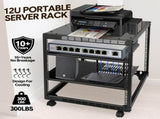Alston 12U Open Frame Server Rack Hifi Device Rack with Vented Shelves Heavy Duty 4-Post AV/IT V985-12UOPENCABINET