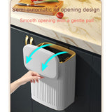 8L Wall Mounted Press Rubbish Bin, Slim Under Sink Hanging Waste Bin, Press Lid Trash Can for V1265-YY-269