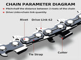 4Pcs 18Inch Chain 62 Drive Links 0.05In Gauge, 3/8In Pitch, 18In Replacement Chain Low V1369-AZ3-W-11815