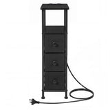 Levede Bedside Table Slim Bedside Table with LED Charging Station Black NI1059-BK-3-AU