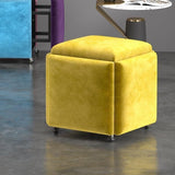 Stool, 5 in 1 Nesting Ottoman Stool with Swivel Casters Stackable Cube Square Sofa Vanity Movable V1107-CS-QFLCCE17