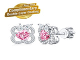 Elegant Pink Heart Stud Earrings in 925 Silver, Four-Leaf Clover Design with Clear V1341-ZY-YRDBXDB7-MOISSANITE-PREMIUMS925