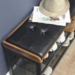 Shoe Bench with Mesh Shelf and Faux Leather Vintage Brown Black 80 x 30 x 48 cm V178-11406