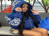 Y2k Hoodie Gothic Streetwear Women'S Zip-Up Jacket Letter Print Hoodie - Black - Size L V1102-M-APP-3836A1-BLAC-LAULEU50