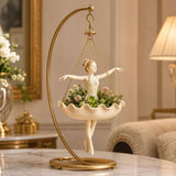 Ballet Dancer Hanging Planter, Elegant Weatherproof Resin Hanging Plant Pot with Hanging Chain, V1366-AZ2-W-17239