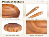 Acacia Wood Salad Bowl Set, Large Wooden Salad Bowl with Serving Utensils, 9.33" Bowl, 10.23" Spoon V1369-AZ3-W-08760