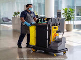 AUCH Double Bag Janitor Cleaning Trolley, Housekeeping Cart, Lockable Cabinet with Storage Tubs, V219-MATJANAC13YB