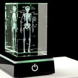 3D Laser Engraved Human Skeletal Crystal Cube Figurines, A V1192-AZ-W-28688