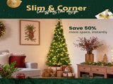 Jingle Jollys 1.8m Pre-Lit Christmas Tree Slim Pencil Xmas Tree Corner Tree XM-TR-SLIM-6FT-CORNER-LED