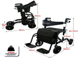 Orthonica Aluminium 2in1 Rollator Wheelchair with Foldable Frame Black & Silver FRW-MAS-2N1-BK