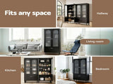 Artiss 2x Buffet Sideboard Cabinet Pantry 5-Tier Storage Cupboard Fluted Black FUR-S-SID-04-BK-ABX2