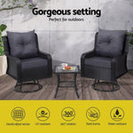 Gardeon 3PC Outdoor Furniture Bistro Set Lounge Wicker Swivel Chairs Table Cushion Black ODF-RAN-ROAT-3PCS-BK-AB