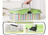 27L Foldable Insulated Picnic Basket Cooler Bag with Aluminum Handles, Green Striped Thermal Hamper V1188-MS-617-064