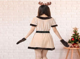 1Set Elk Costume for Adults Beige Cosplay Dress with Antler Headband and Gloves for Christmas Party V1370-AZ4-18194