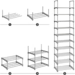 SONGMICS 10-Tier Metal Shoe Rack Customizable Design Grey V227-8498402110160