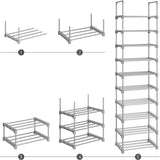 SONGMICS 10-Tier Metal Shoe Rack Customizable Design Grey V227-8498402110160