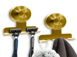 stainless steel suction cup razor holder, wall hook, no drill bathroom organizer, traceless V1102-113-07129-GLD-2PCS