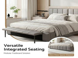 Artiss Double Size Upholstered Gas Lift Bed Frame with Foldable Bench PVC Leather Platform Bed with BFRAME-G-FORD-D-GY-ABCD