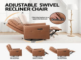 Artiss Swivel Recliner Chair PU Leather Rocking Reclining Sofa with Charging Ports LED Brown RECLINER-A21-LED-PU-BR