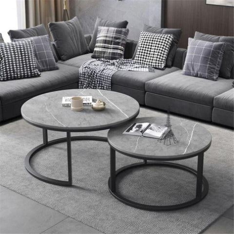 Set of 2 Grey Marble Nesting Coffee Tables 60/80cm V178-66738