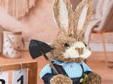 2 Pcs Handmade Straw Bunny Woven Standing Bunny Statue Decor for Indoor Child Party Striped V1294-YM0901-250120FB05-4